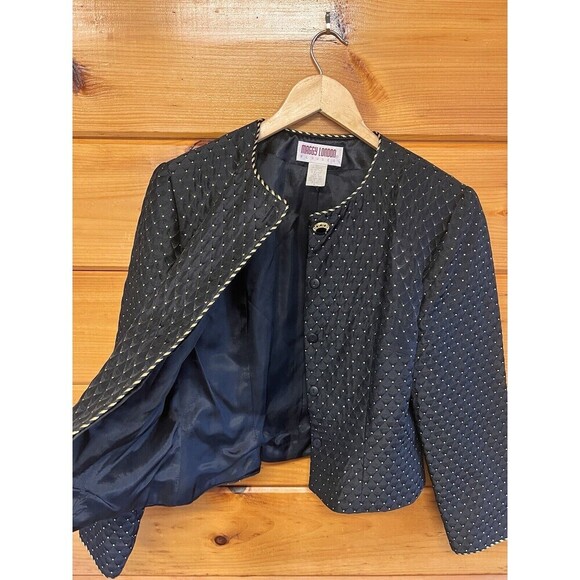 Vtg Maggy London Lined Blazer Women’s 6 Button Up Black W/ Gold Thread Jacket - Picture 2 of 6
